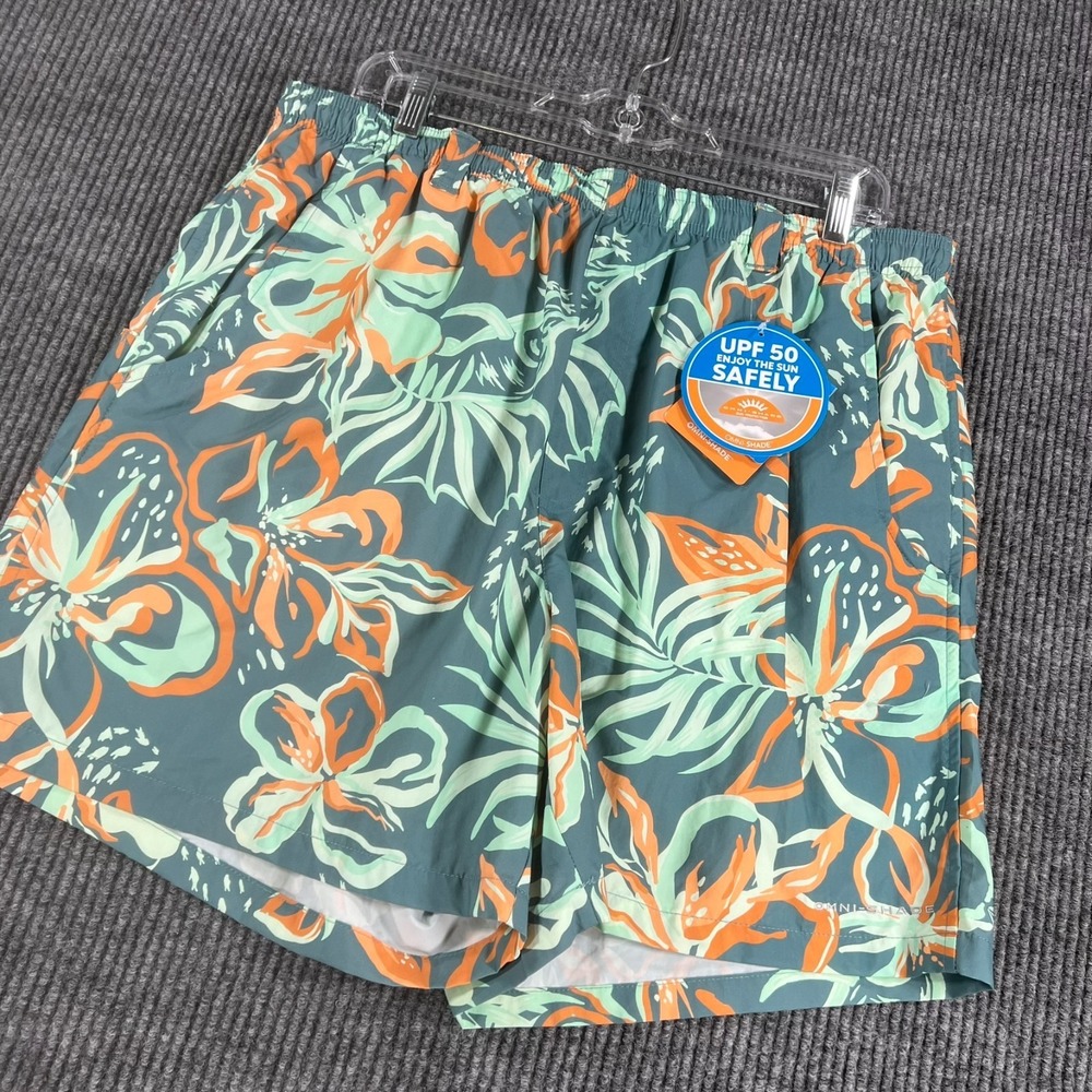 Columbia Super Back Cast Swim Trunks Shorts Mens Large Green Floral Lined New